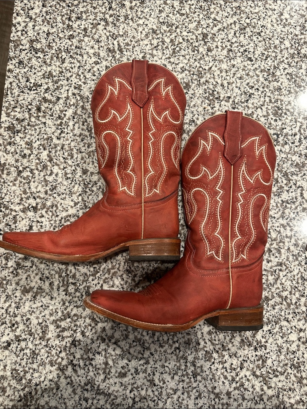 Circle G Red Western Square-Toe Embroidered Leather Cowboy Boots